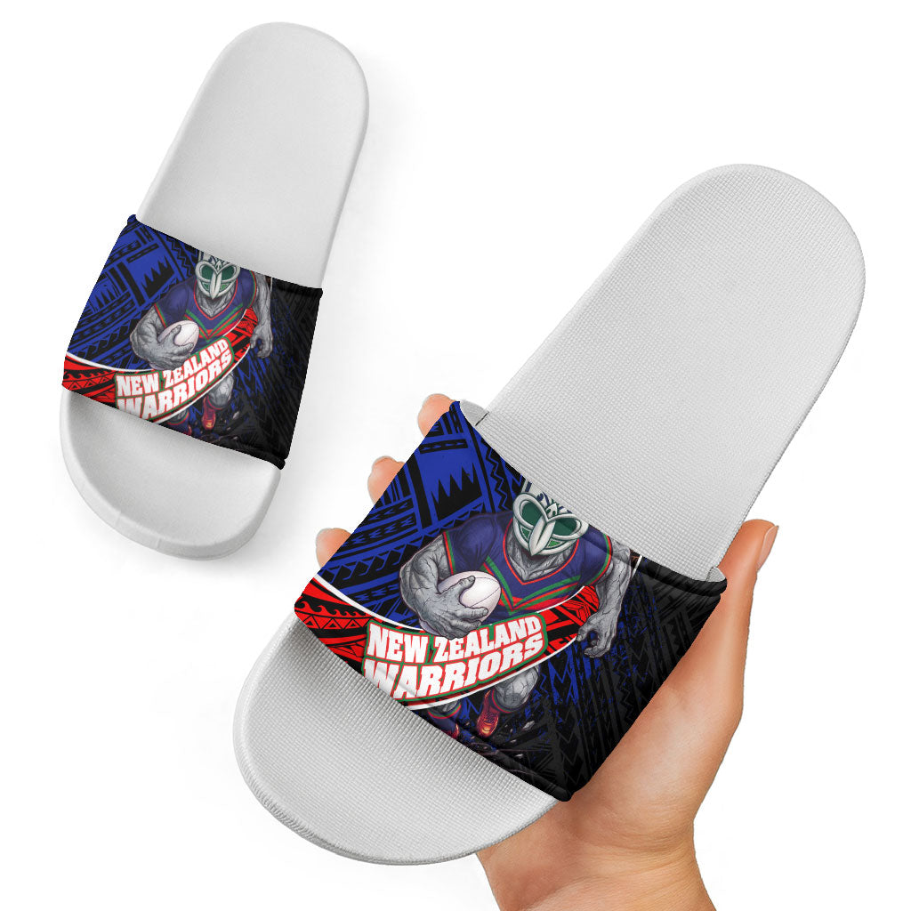 New Zealand Warriors Rugby Slide Sandals Tribal Polynesian Power Art - Lightning Mascot