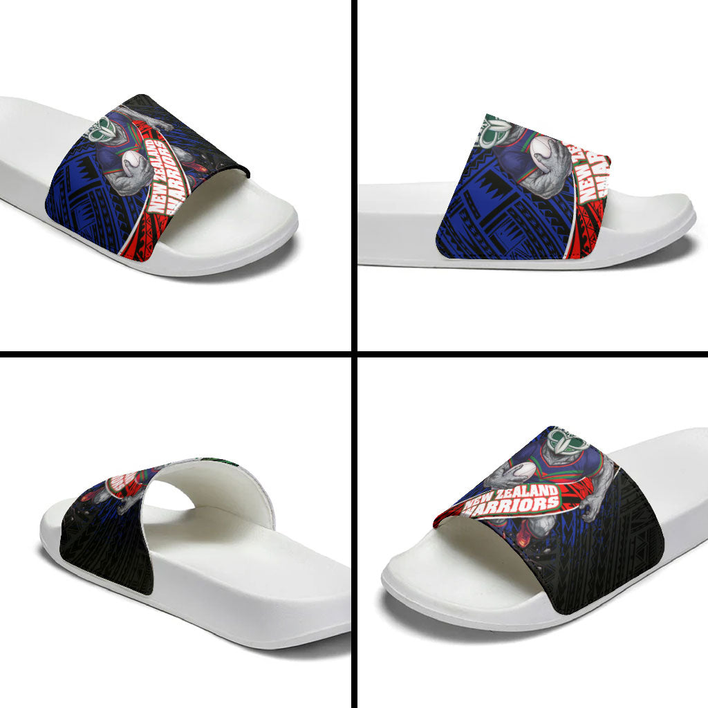 New Zealand Warriors Rugby Slide Sandals Tribal Polynesian Power Art - Lightning Mascot