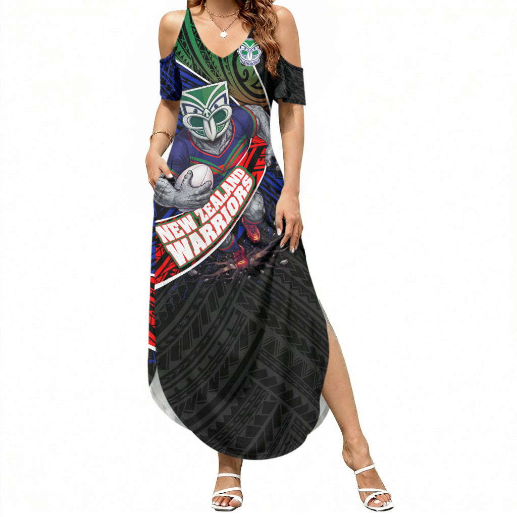 New Zealand Warriors Rugby Summer Maxi Dress Tribal Polynesian Power Art - Lightning Mascot
