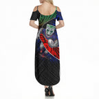 New Zealand Warriors Rugby Summer Maxi Dress Tribal Polynesian Power Art - Lightning Mascot