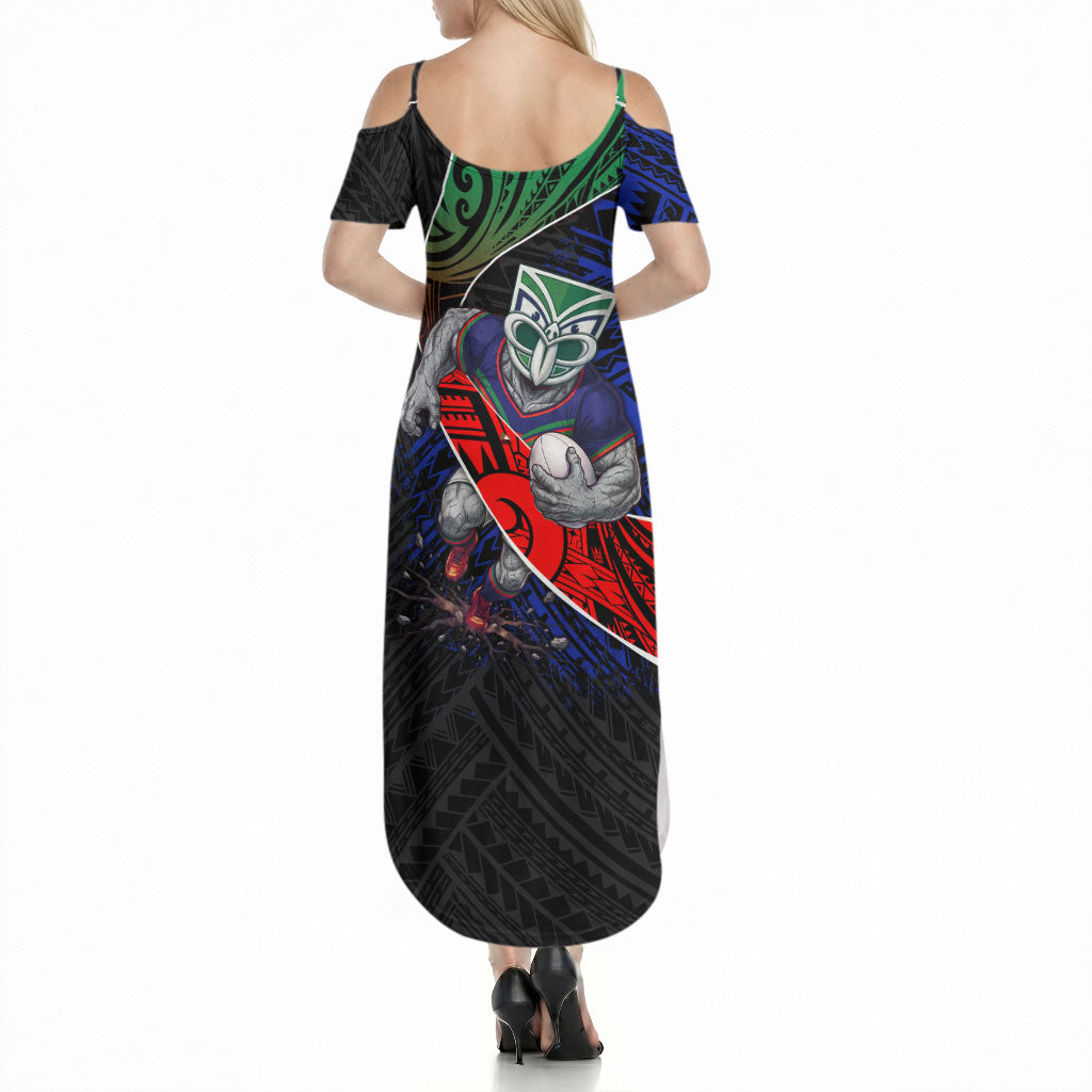 New Zealand Warriors Rugby Summer Maxi Dress Tribal Polynesian Power Art - Lightning Mascot