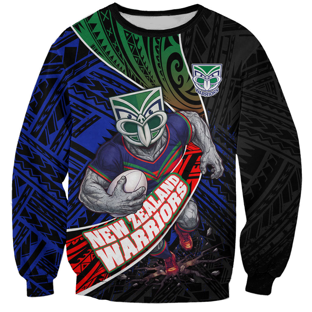 New Zealand Warriors Rugby Sweatshirt Tribal Polynesian Power Art - Lightning Mascot