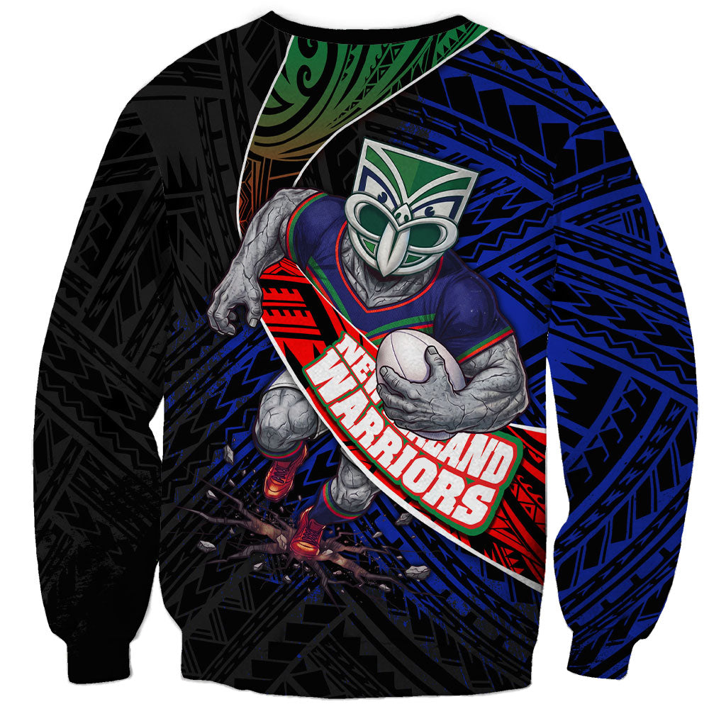 New Zealand Warriors Rugby Sweatshirt Tribal Polynesian Power Art - Lightning Mascot
