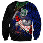 New Zealand Warriors Rugby Sweatshirt Tribal Polynesian Power Art - Lightning Mascot