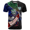 New Zealand Warriors Rugby T Shirt Tribal Polynesian Power Art - Lightning Mascot