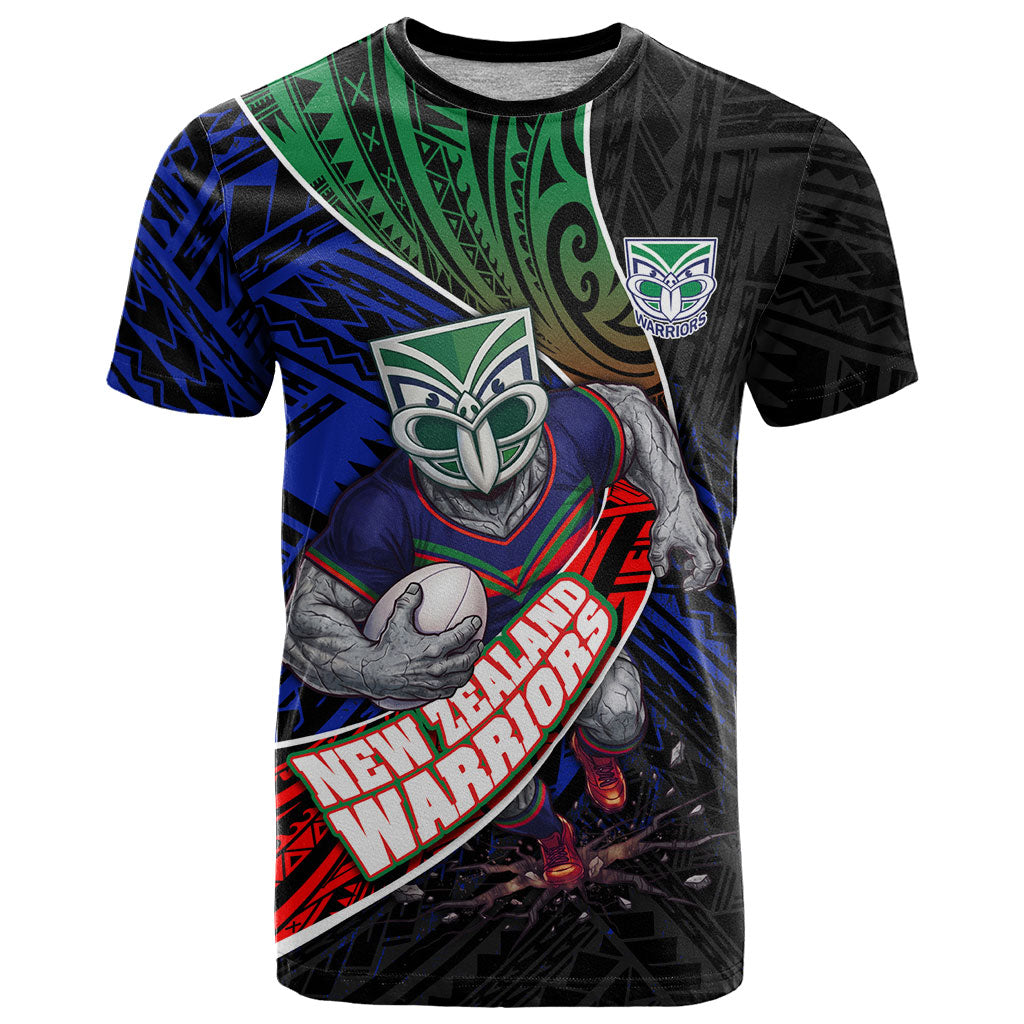 New Zealand Warriors Rugby T Shirt Tribal Polynesian Power Art - Lightning Mascot