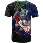 New Zealand Warriors Rugby T Shirt Tribal Polynesian Power Art - Lightning Mascot
