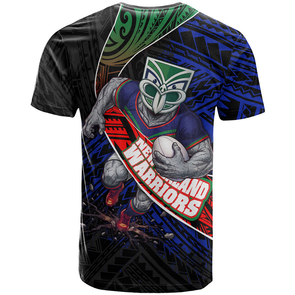 New Zealand Warriors Rugby T Shirt Tribal Polynesian Power Art - Lightning Mascot