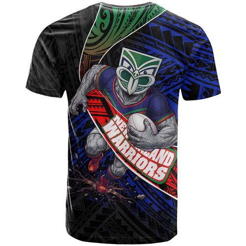 New Zealand Warriors Rugby T Shirt Tribal Polynesian Power Art - Lightning Mascot