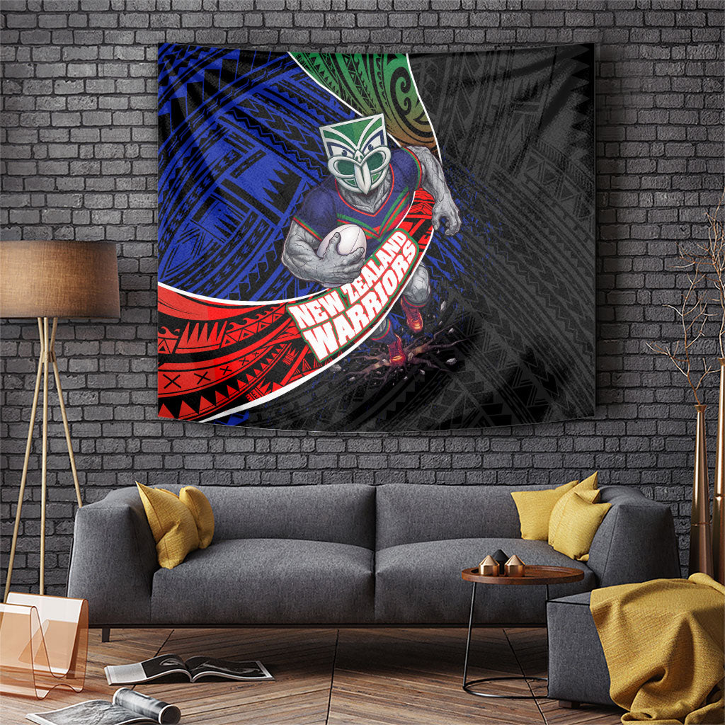 New Zealand Warriors Rugby Tapestry Tribal Polynesian Power Art - Lightning Mascot