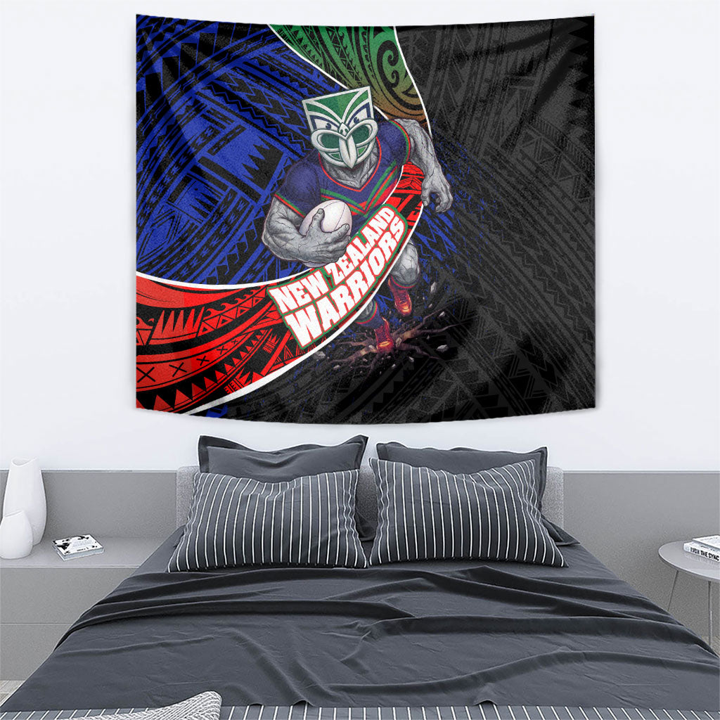 New Zealand Warriors Rugby Tapestry Tribal Polynesian Power Art - Lightning Mascot