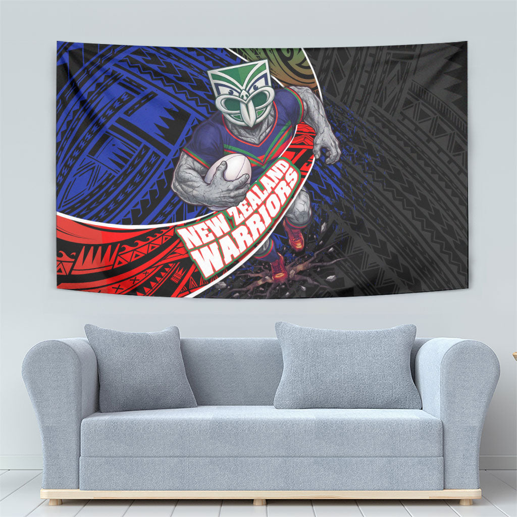 New Zealand Warriors Rugby Tapestry Tribal Polynesian Power Art - Lightning Mascot