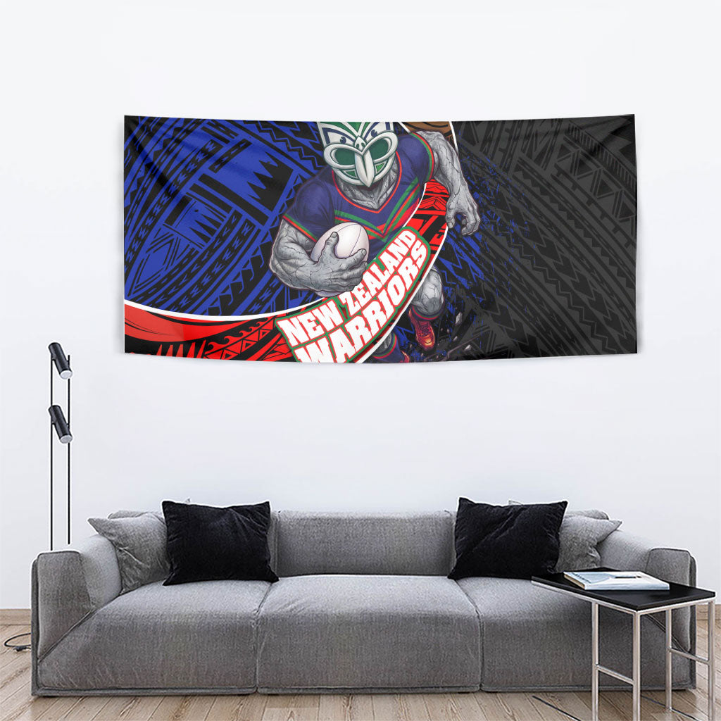 New Zealand Warriors Rugby Tapestry Tribal Polynesian Power Art - Lightning Mascot