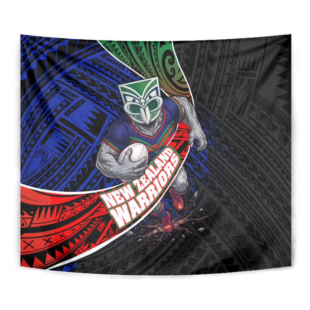 New Zealand Warriors Rugby Tapestry Tribal Polynesian Power Art - Lightning Mascot