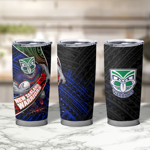 New Zealand Warriors Rugby Tumbler Cup Tribal Polynesian Power Art - Lightning Mascot