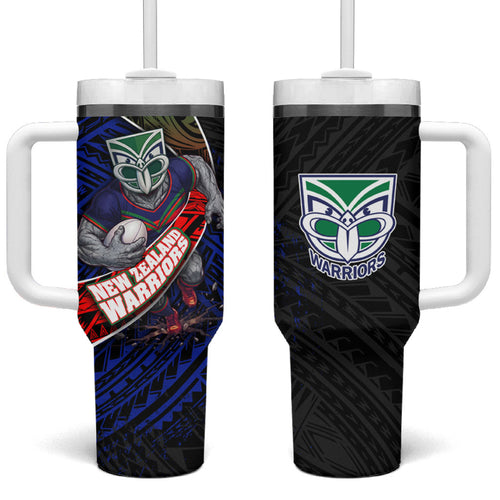 New Zealand Warriors Rugby Tumbler With Handle Tribal Polynesian Power Art - Lightning Mascot
