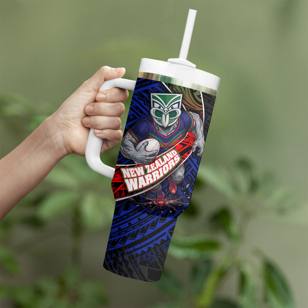 New Zealand Warriors Rugby Tumbler With Handle Tribal Polynesian Power Art - Lightning Mascot