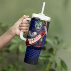 New Zealand Warriors Rugby Tumbler With Handle Tribal Polynesian Power Art - Lightning Mascot