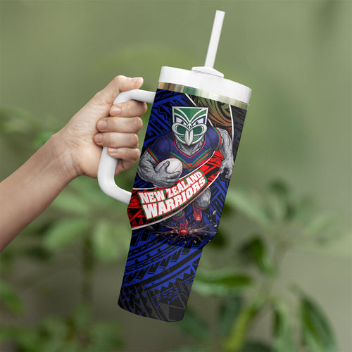 New Zealand Warriors Rugby Tumbler With Handle Tribal Polynesian Power Art - Lightning Mascot