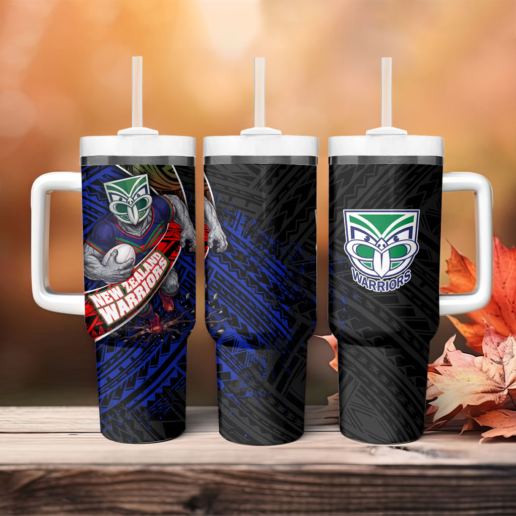 New Zealand Warriors Rugby Tumbler With Handle Tribal Polynesian Power Art - Lightning Mascot