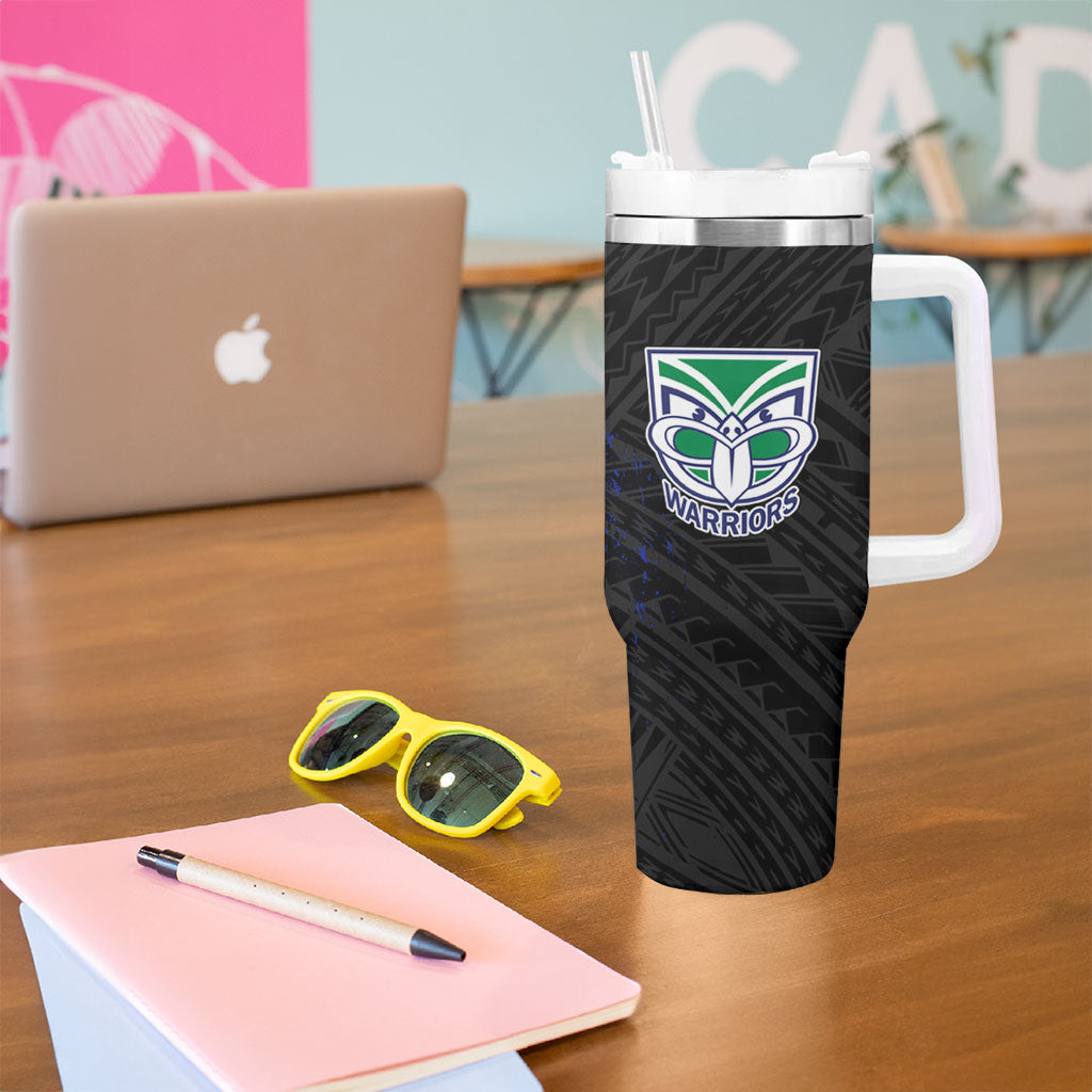 New Zealand Warriors Rugby Tumbler With Handle Tribal Polynesian Power Art - Lightning Mascot