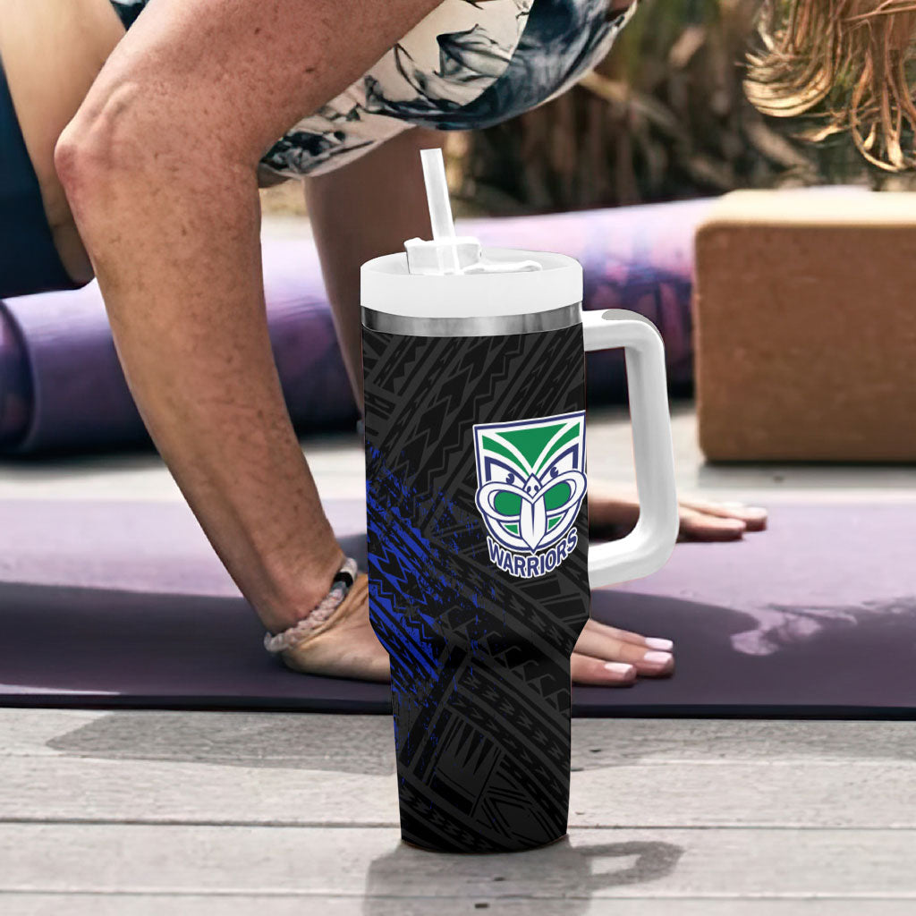 New Zealand Warriors Rugby Tumbler With Handle Tribal Polynesian Power Art - Lightning Mascot