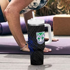 New Zealand Warriors Rugby Tumbler With Handle Tribal Polynesian Power Art - Lightning Mascot