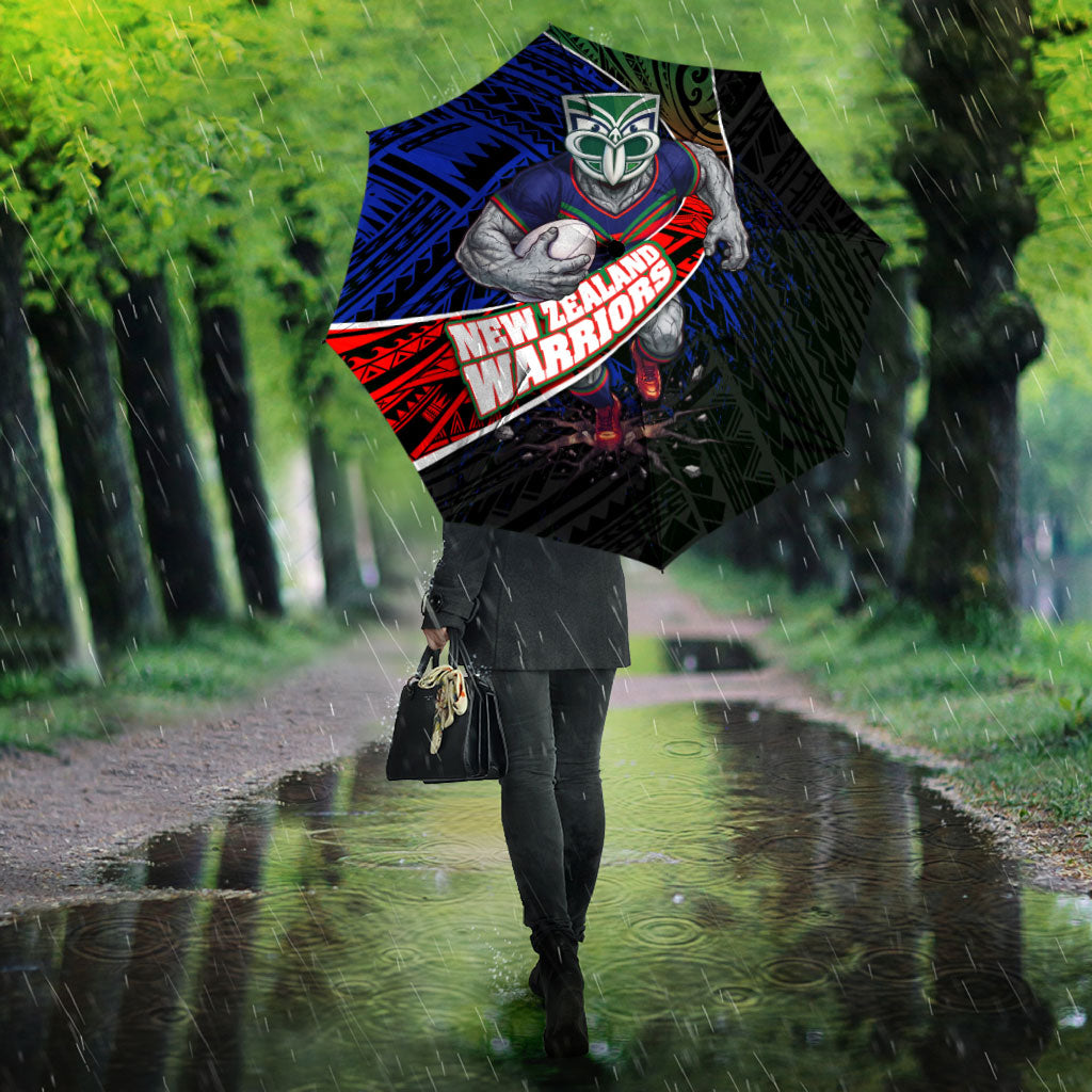 New Zealand Warriors Rugby Umbrella Tribal Polynesian Power Art - Lightning Mascot