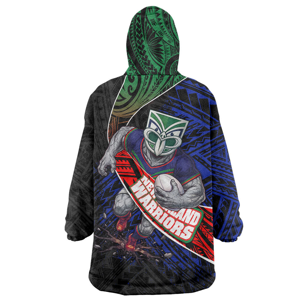 New Zealand Warriors Rugby Wearable Blanket Hoodie Tribal Polynesian Power Art - Lightning Mascot