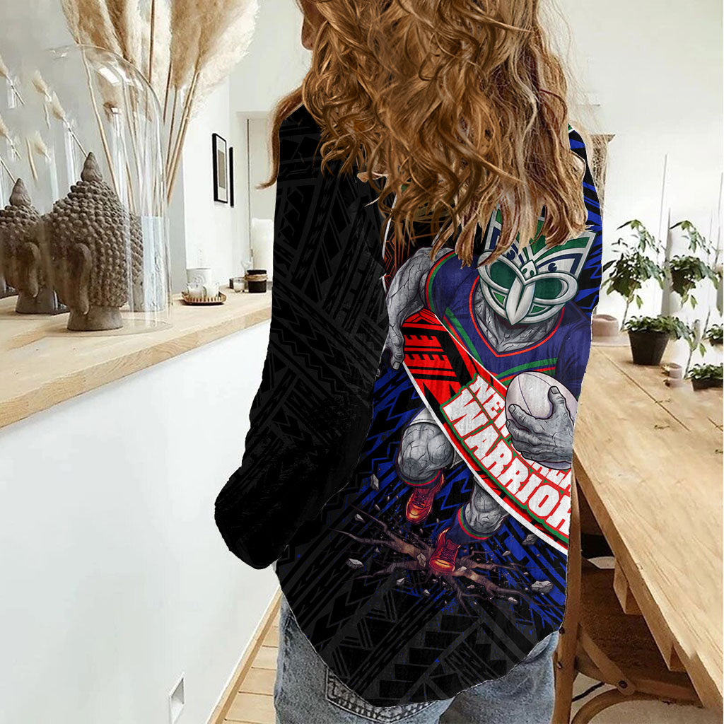 New Zealand Warriors Rugby Women Casual Shirt Tribal Polynesian Power Art - Lightning Mascot