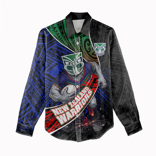 New Zealand Warriors Rugby Women Casual Shirt Tribal Polynesian Power Art - Lightning Mascot