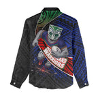 New Zealand Warriors Rugby Women Casual Shirt Tribal Polynesian Power Art - Lightning Mascot