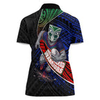 New Zealand Warriors Rugby Women Polo Shirt Tribal Polynesian Power Art - Lightning Mascot