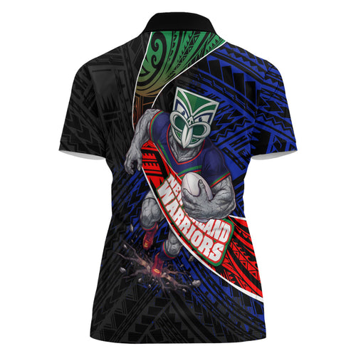 New Zealand Warriors Rugby Women Polo Shirt Tribal Polynesian Power Art - Lightning Mascot
