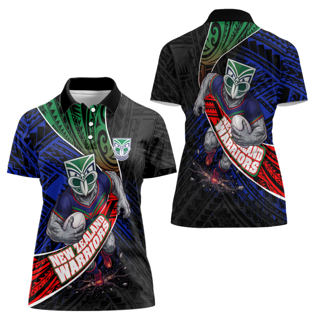 New Zealand Warriors Rugby Women Polo Shirt Tribal Polynesian Power Art - Lightning Mascot
