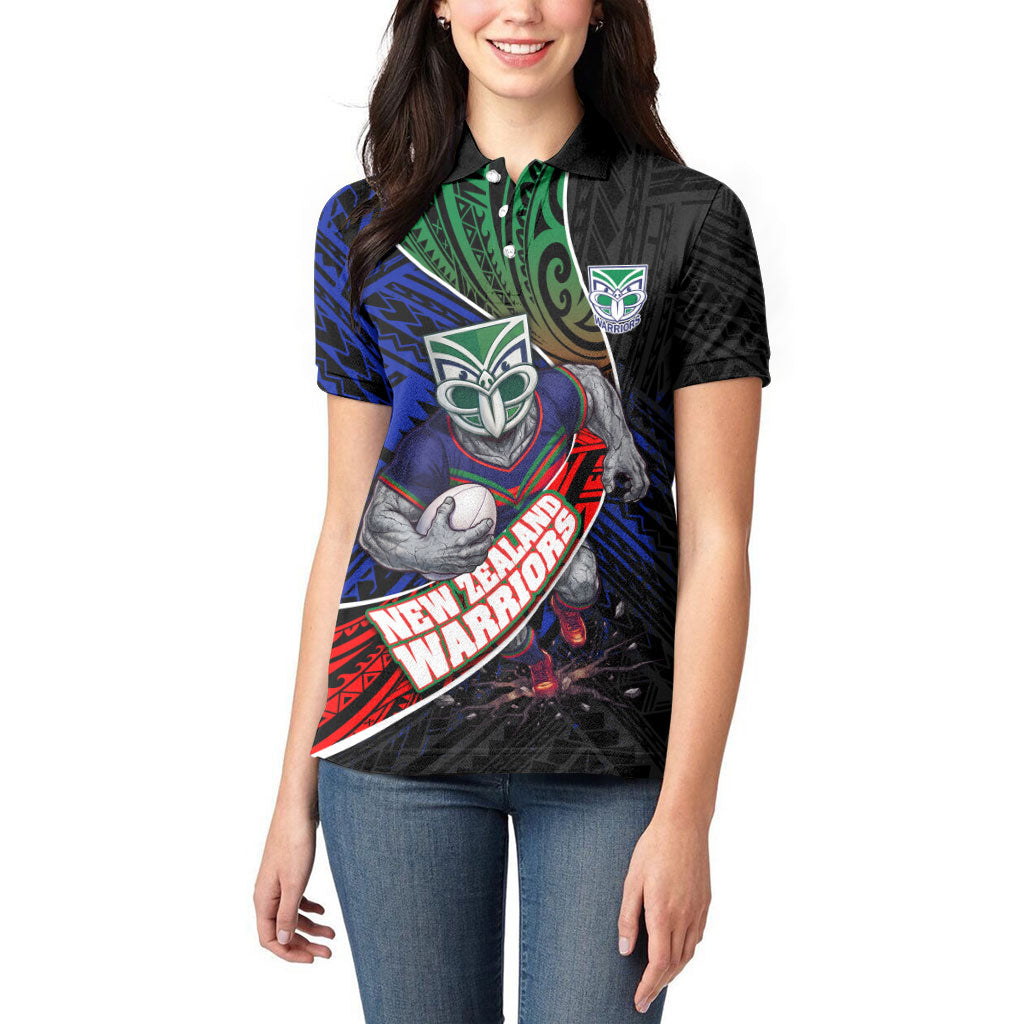 New Zealand Warriors Rugby Women Polo Shirt Tribal Polynesian Power Art - Lightning Mascot