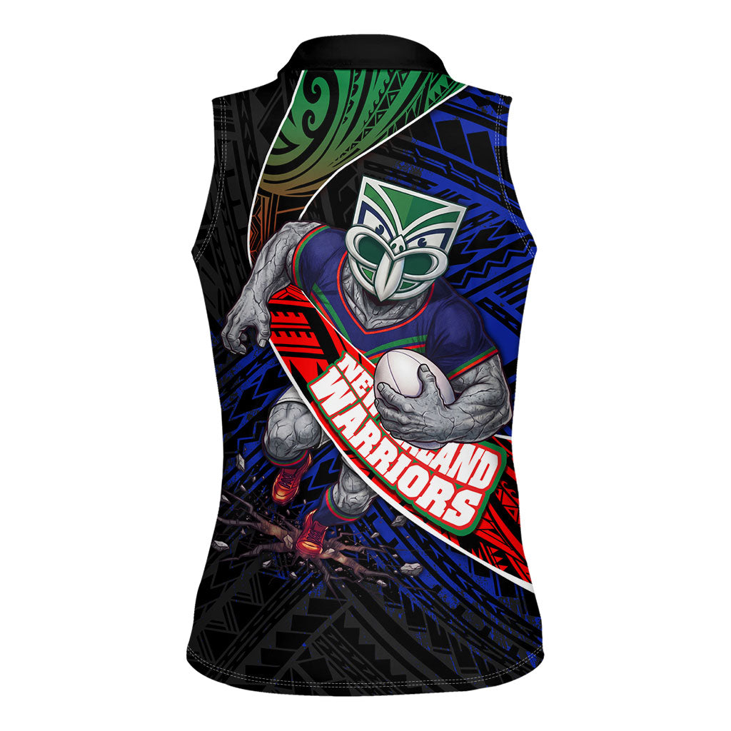 New Zealand Warriors Rugby Women Sleeveless Polo Shirt Tribal Polynesian Power Art - Lightning Mascot