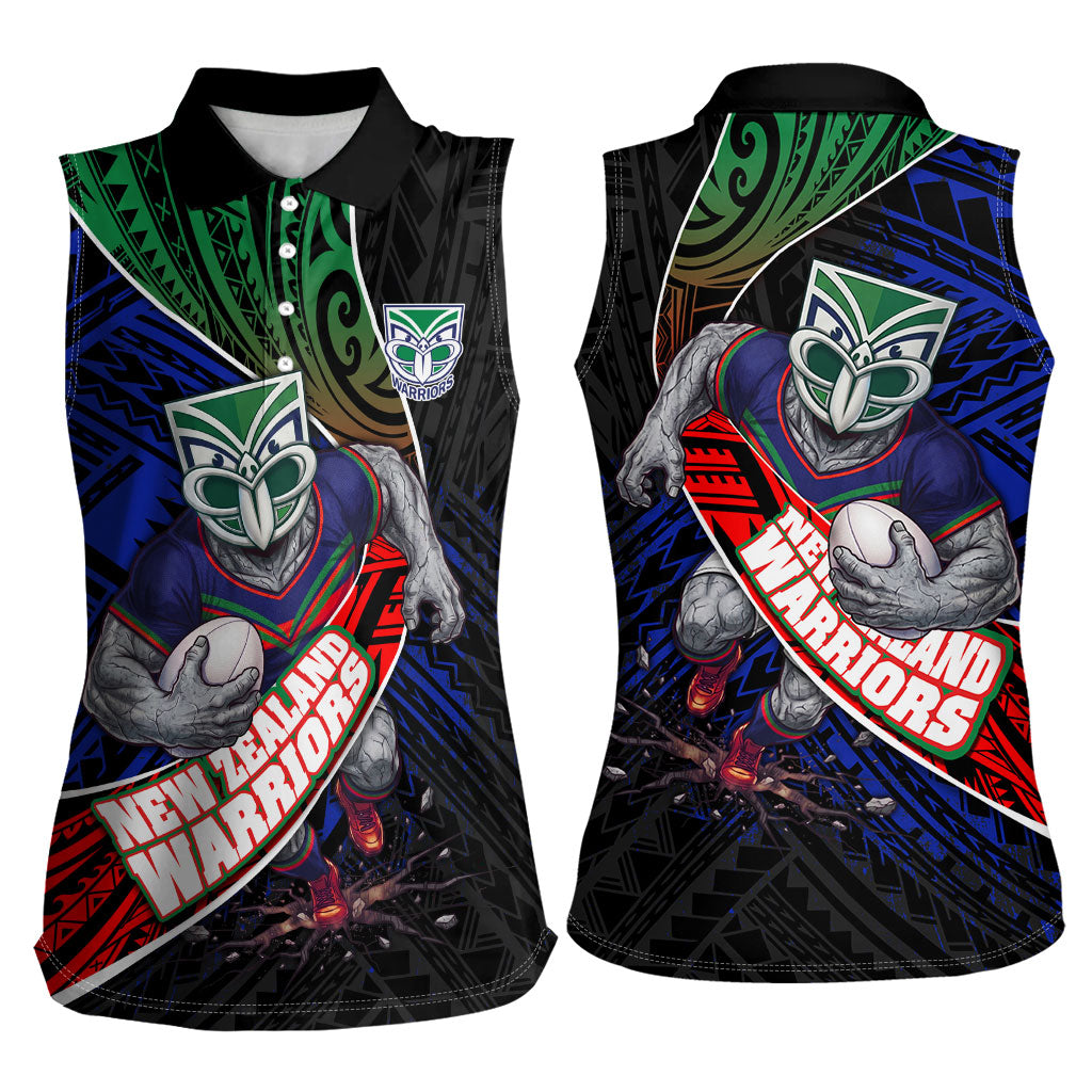 New Zealand Warriors Rugby Women Sleeveless Polo Shirt Tribal Polynesian Power Art - Lightning Mascot