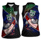 New Zealand Warriors Rugby Women Sleeveless Polo Shirt Tribal Polynesian Power Art - Lightning Mascot