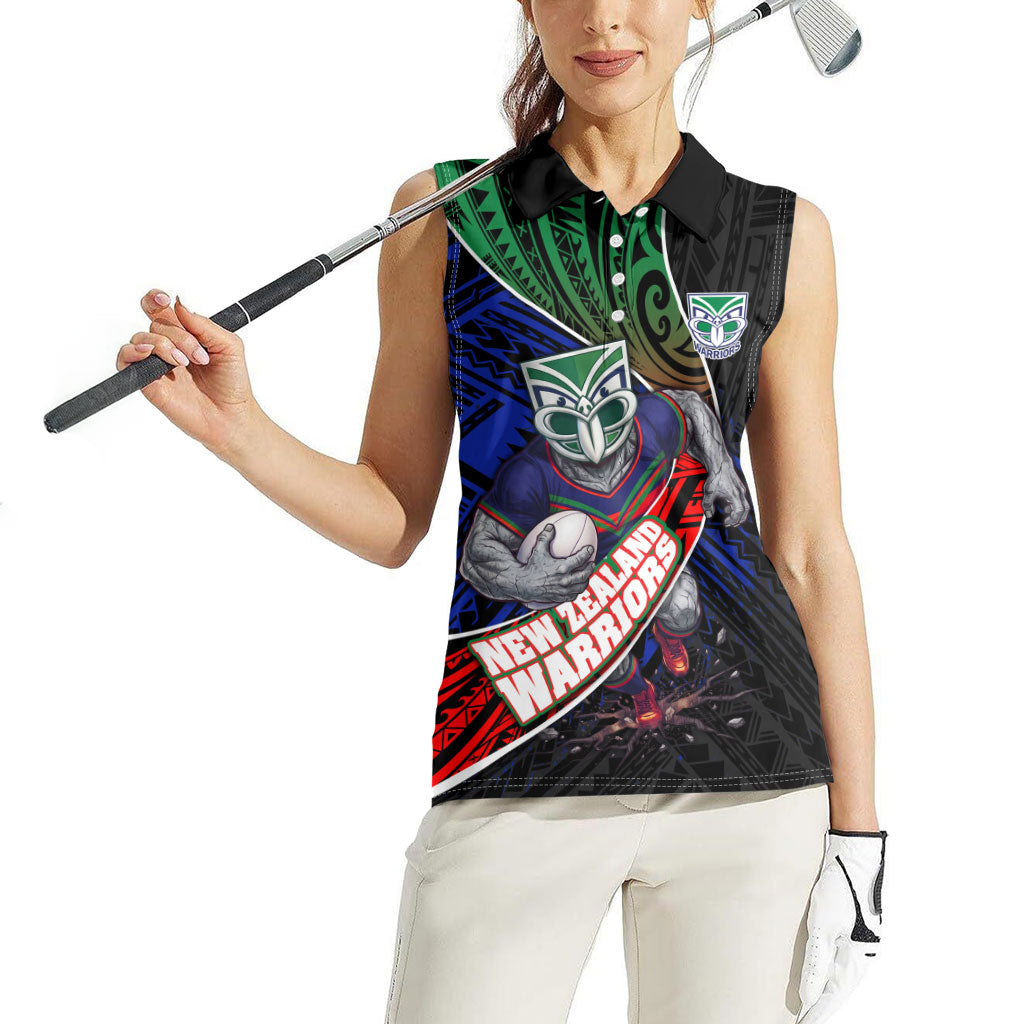 New Zealand Warriors Rugby Women Sleeveless Polo Shirt Tribal Polynesian Power Art - Lightning Mascot