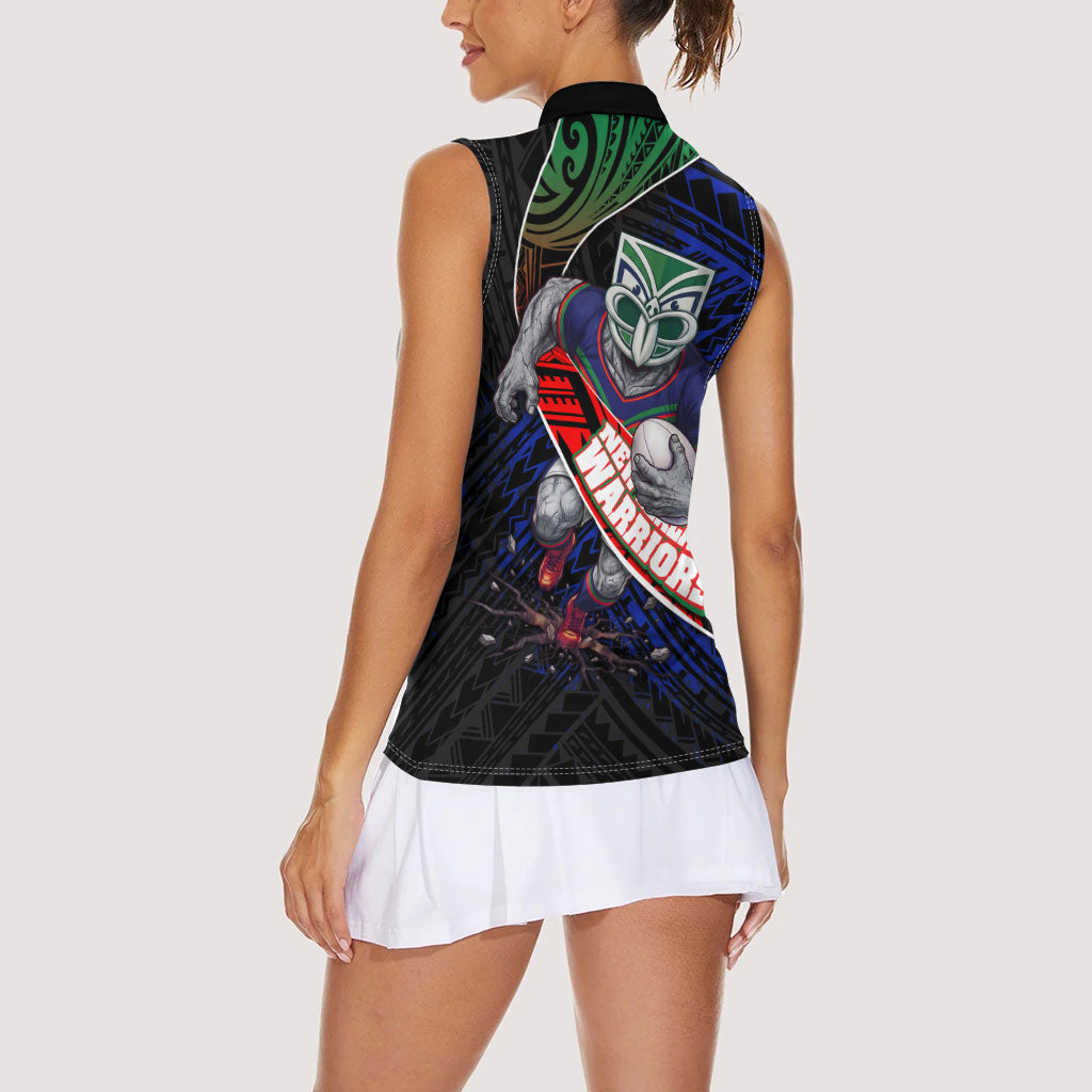 New Zealand Warriors Rugby Women Sleeveless Polo Shirt Tribal Polynesian Power Art - Lightning Mascot