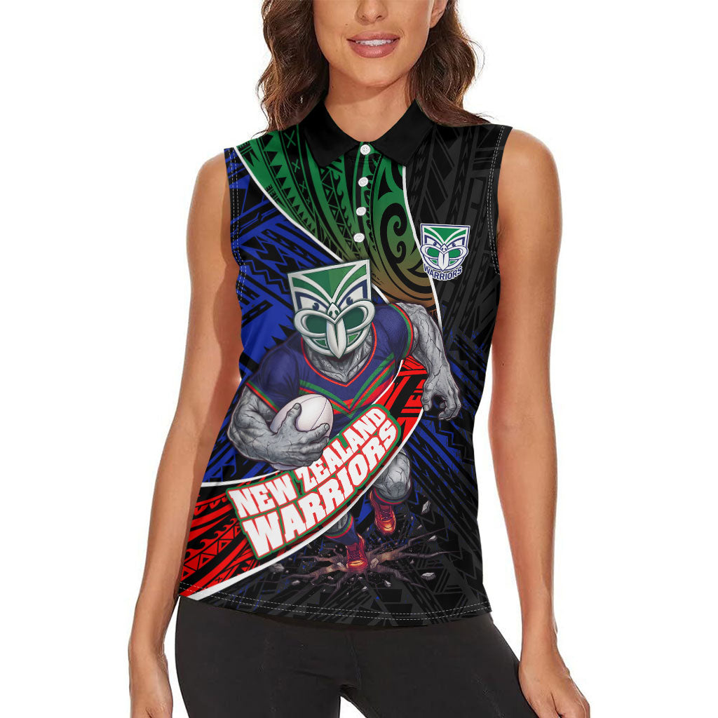 New Zealand Warriors Rugby Women Sleeveless Polo Shirt Tribal Polynesian Power Art - Lightning Mascot