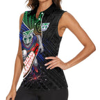 New Zealand Warriors Rugby Women Sleeveless Polo Shirt Tribal Polynesian Power Art - Lightning Mascot