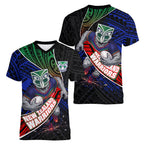 New Zealand Warriors Rugby Women V-Neck T-Shirt Tribal Polynesian Power Art - Lightning Mascot