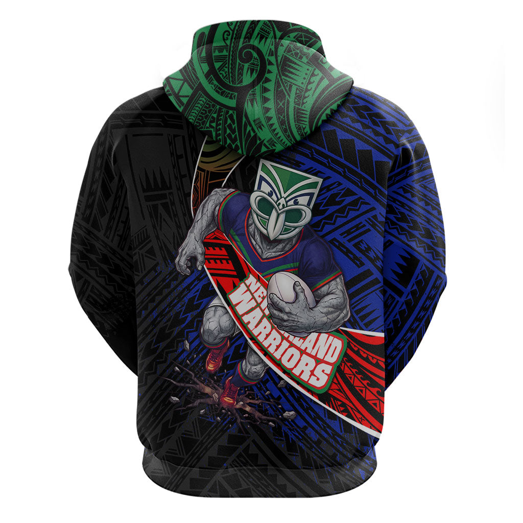New Zealand Warriors Rugby Zip Hoodie Tribal Polynesian Power Art - Lightning Mascot