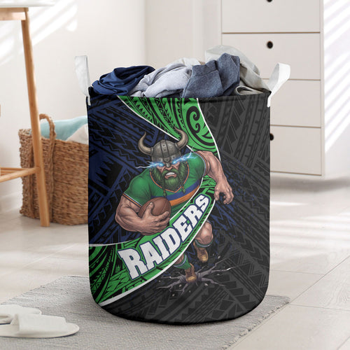 Canberra Raiders Rugby Laundry Basket Tribal Polynesian Power Art - Lightning Mascot