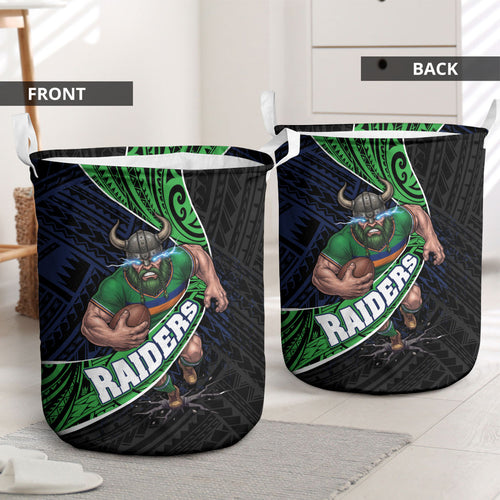 Canberra Raiders Rugby Laundry Basket Tribal Polynesian Power Art - Lightning Mascot