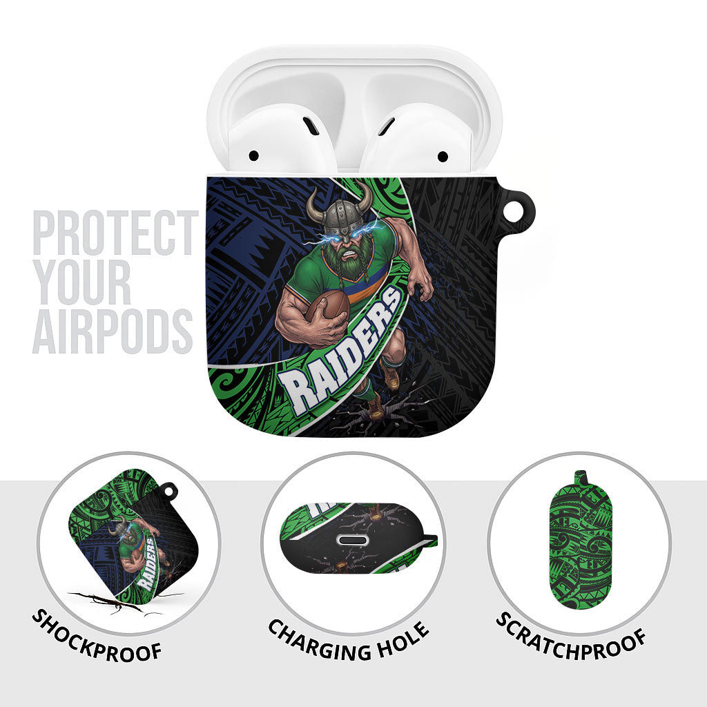 Canberra Raiders Rugby AirPods Case Tribal Polynesian Power Art - Lightning Mascot