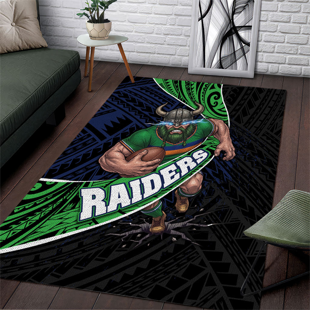 Canberra Raiders Rugby Area Rug Tribal Polynesian Power Art - Lightning Mascot