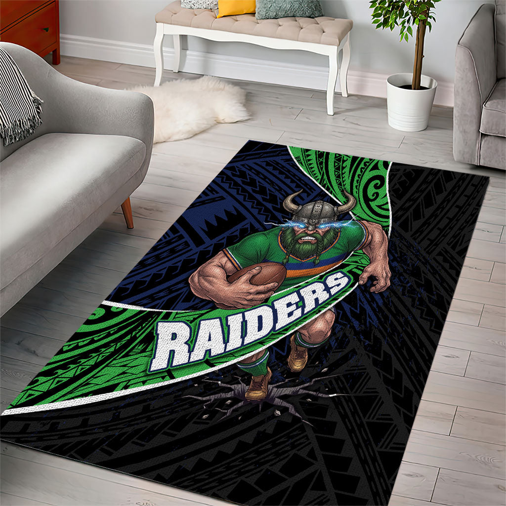 Canberra Raiders Rugby Area Rug Tribal Polynesian Power Art - Lightning Mascot